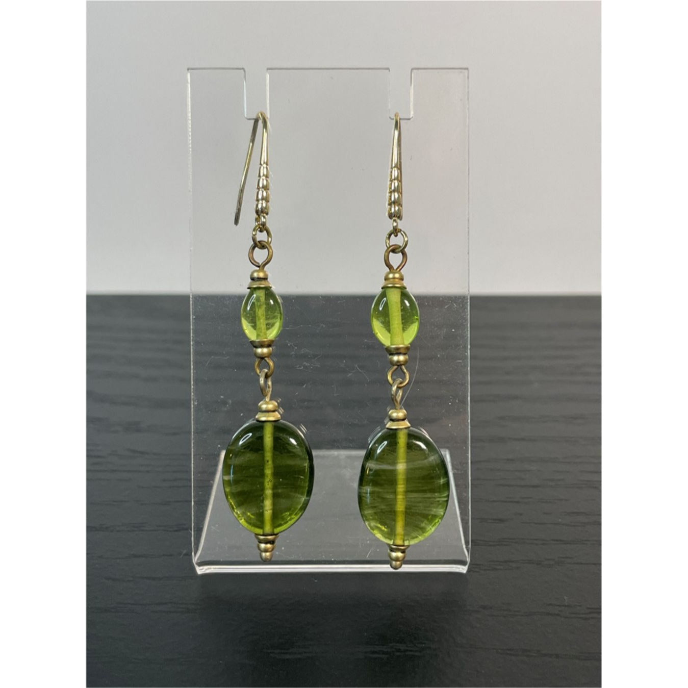 Translucent Dark Green Vintage Glass Bead Earrings