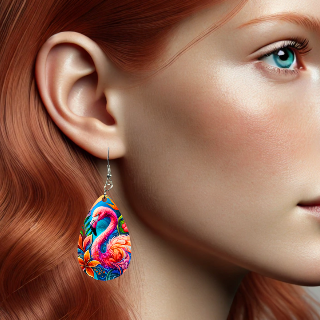 Vibrant Flamingo Double-Sided Sublimation Earrings – Teardrop & Round Options | Colorful Tropical Flora