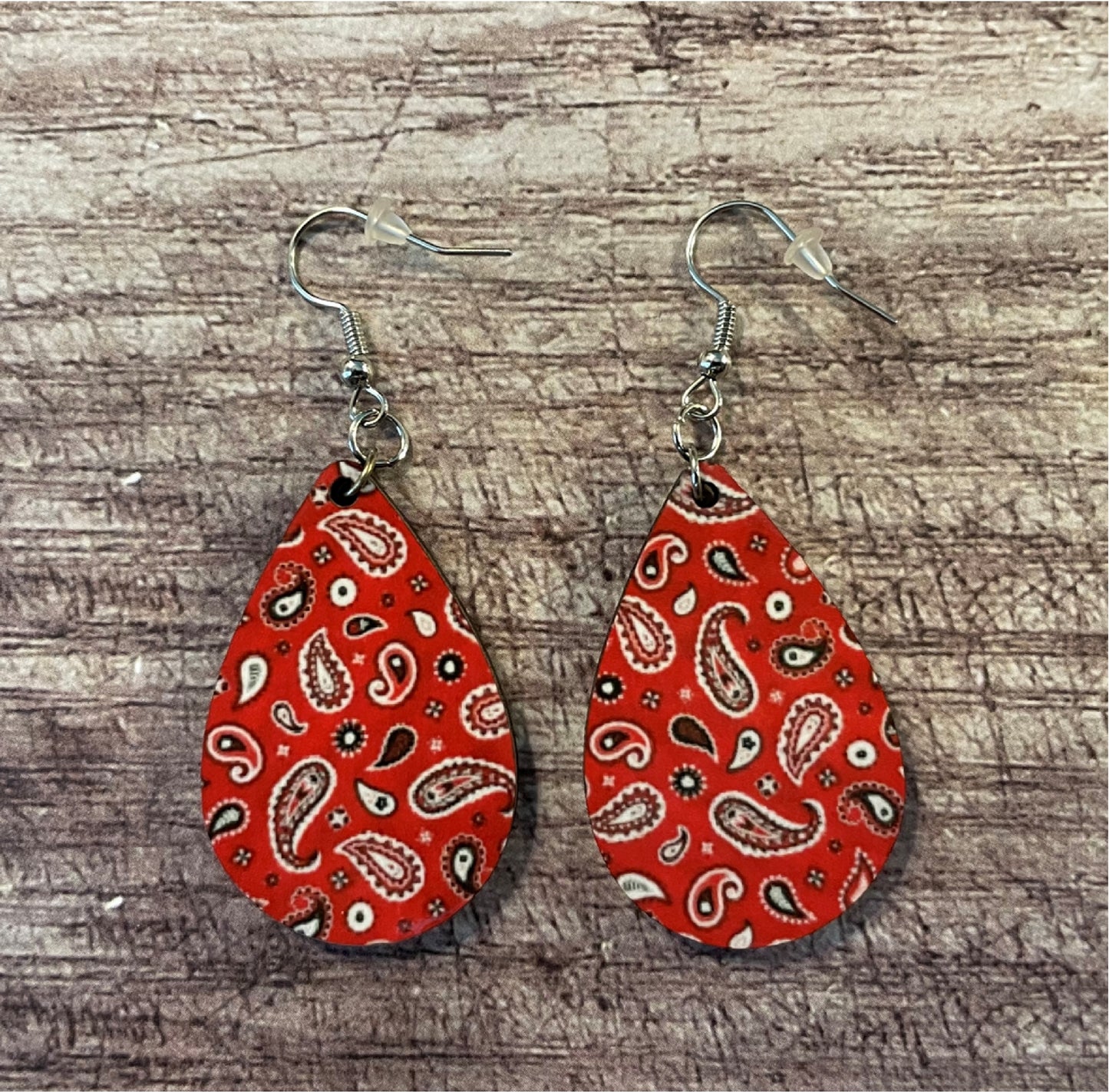 Western-Inspired Red Bandana Teardrop Earrings, Double-Sided Sublimation Print, Lightweight and Stylish Country Fashion Accessory