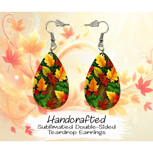 Fall Leaves Double-Sided MDF Earrings, Fall Earrings, Handmade Teardrop Earrings