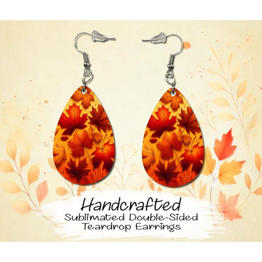 Fall Leaves Double-Sided MDF Earrings, Fall Earrings, Handmade Teardrop Earrings