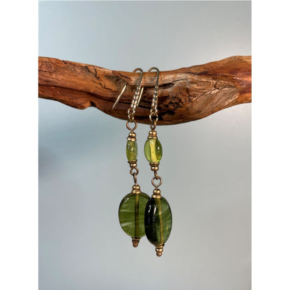 Translucent Dark Green Vintage Glass Bead Earrings