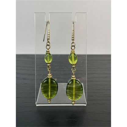 Translucent Dark Green Vintage Glass Bead Earrings