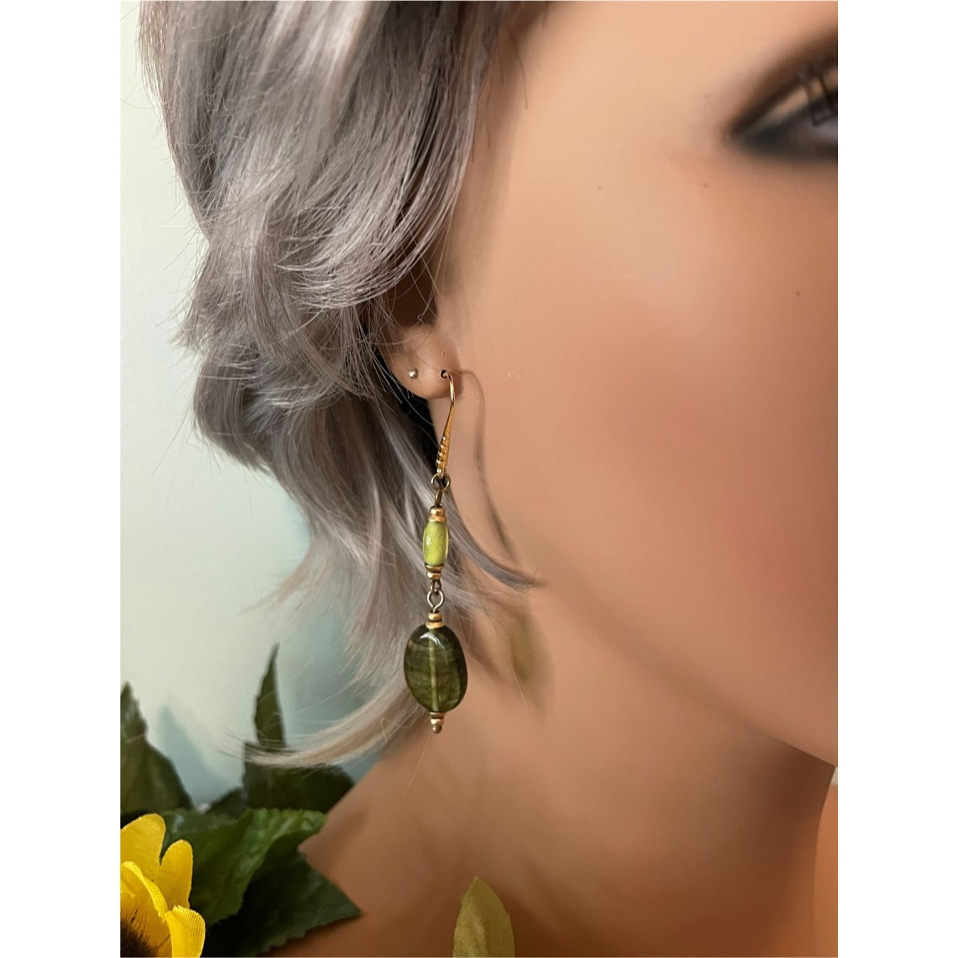 Translucent Dark Green Vintage Glass Bead Earrings