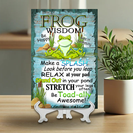 Frog Wisdom Aluminum Desktop Sign - Inspirational Frog-Themed Decor with Relaxing Life Advice, Perfect for Office, Home, or Garden Space