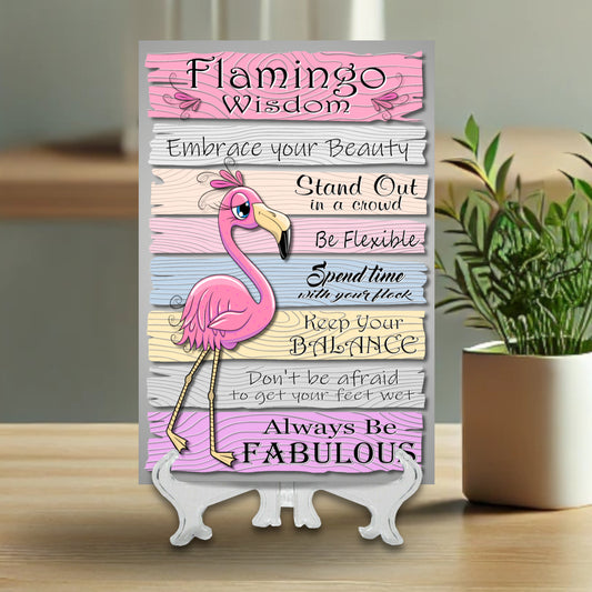 Flamingo Wisdom Aluminum Desktop Sign – Inspirational Home Decor with Motivational Quotes and Vibrant Sublimation Print for Any Space