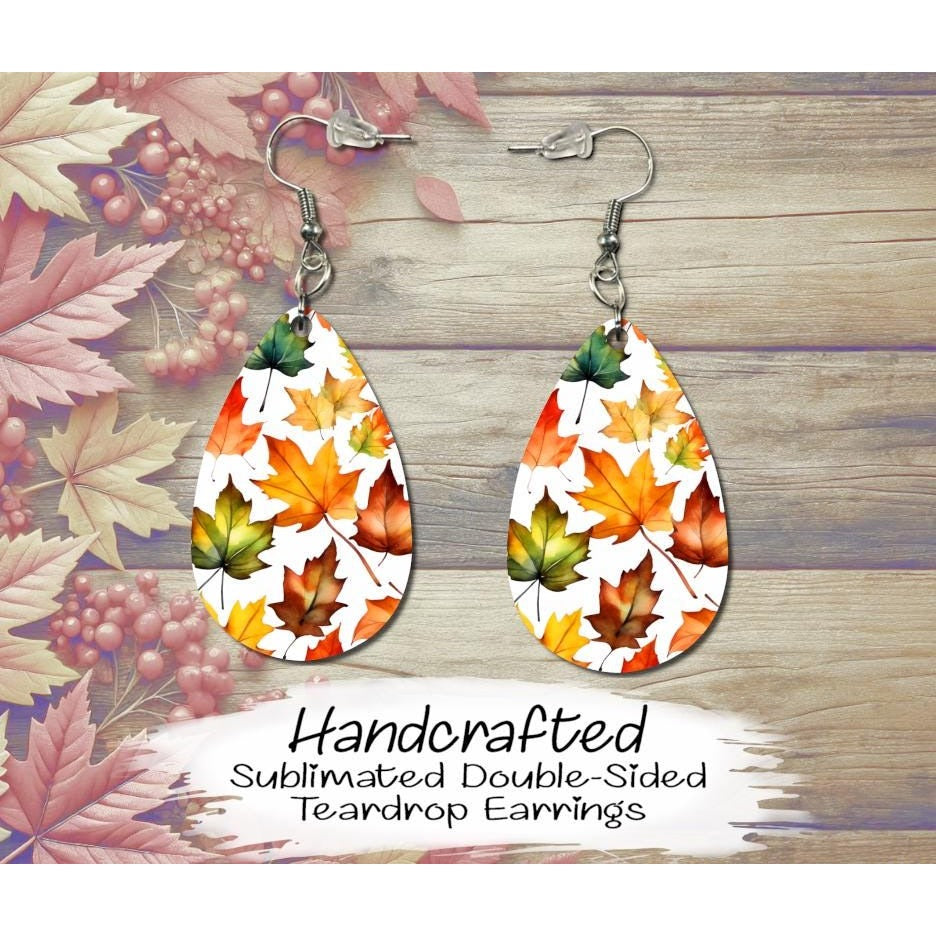 Fall Leaves Double-Sided MDF Earrings, Fall Earrings, Handmade Teardrop Earrings