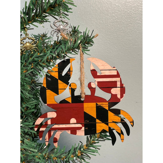 Maryland Flag Crab Ornament With Twine Hanger Wooden Decor For Home & Tree