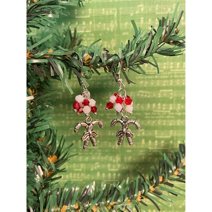 Candy Cane Earrings with Red & White Crystal Beads