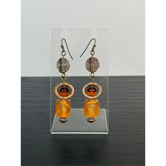 Copper and Amber Vintage Glass Bead Earrings