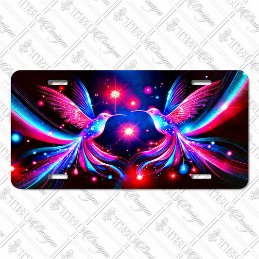 Vibrant Neon Hummingbird Aluminum License Plate – Sublimation Printed Art with Stunning Gradient Glow for Car Enthusiasts