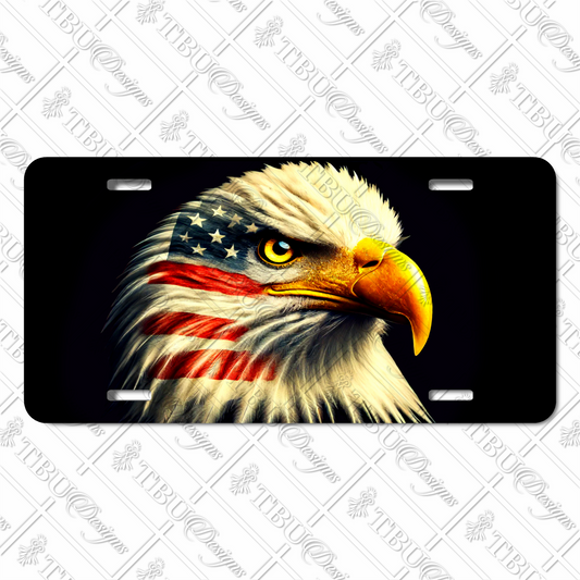 Patriotic American Bald Eagle Aluminum License Plate – USA Flag Sublimation Art – Perfect for Cars, Trucks, and RVs