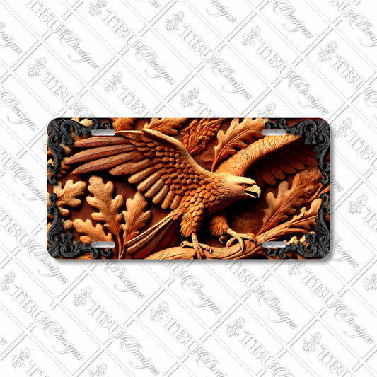 Majestic Wooden Eagle Aluminum License Plate with Detailed Sublimation Print - Durable and Unique Design for Car Enthusiasts