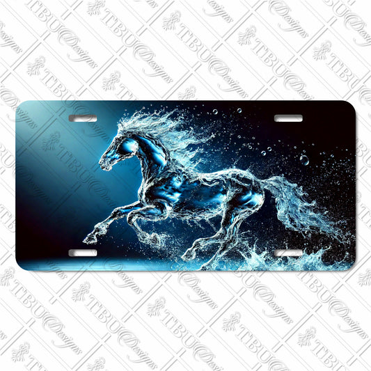 Majestic Water Horse Aluminum License Plate – Sublimation Print with Stunning Aqua Blue Galloping Design for Cars, Trucks, and Trailers