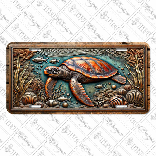 Sea Turtle in Vibrant Coral Reef Sublimation Printed Aluminum License Plate - Detailed and Serene Marine Life Art Design