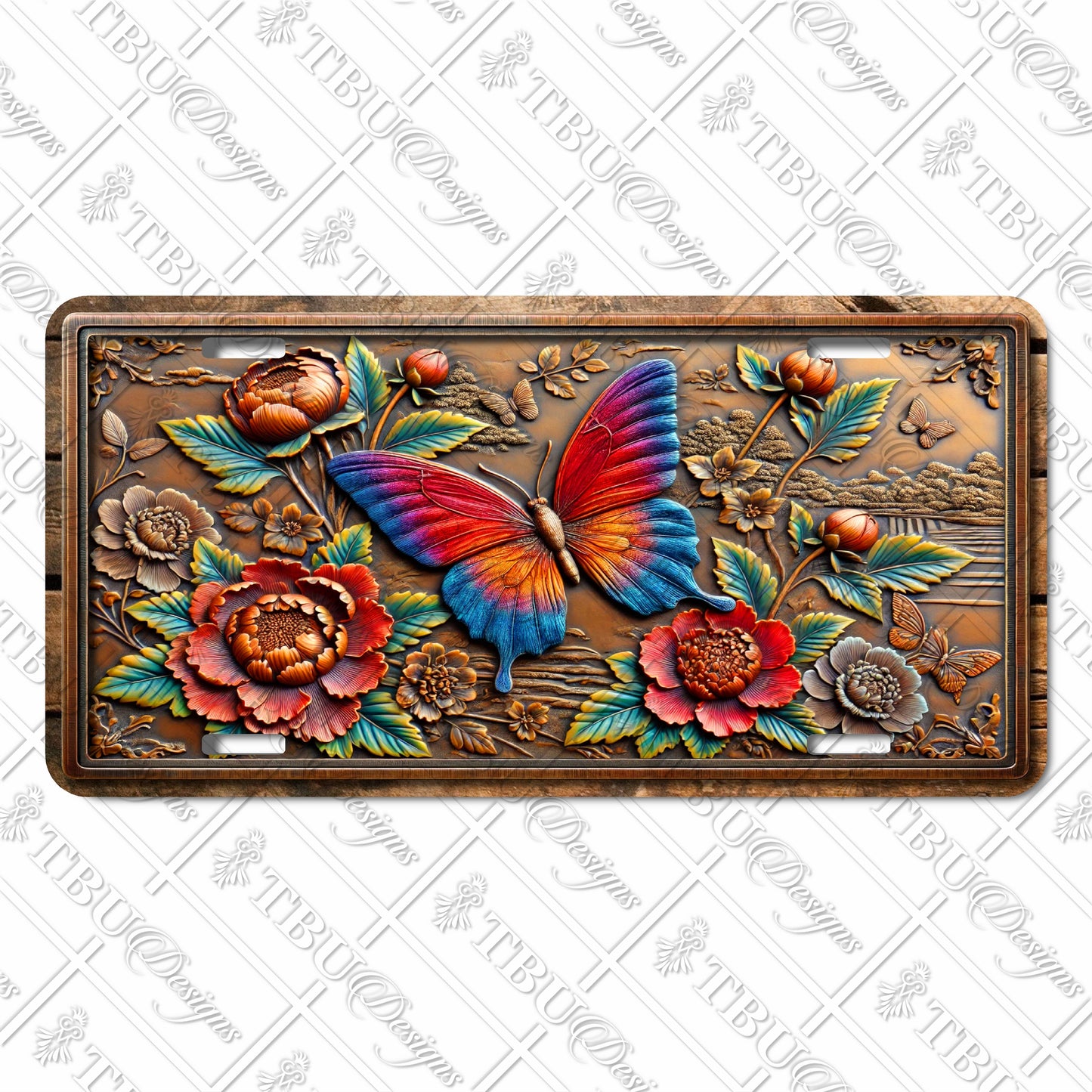 Elegant Butterfly and Floral Design Aluminum License Plate – Vibrant Sublimation Print for Car Enthusiasts and Nature Lovers