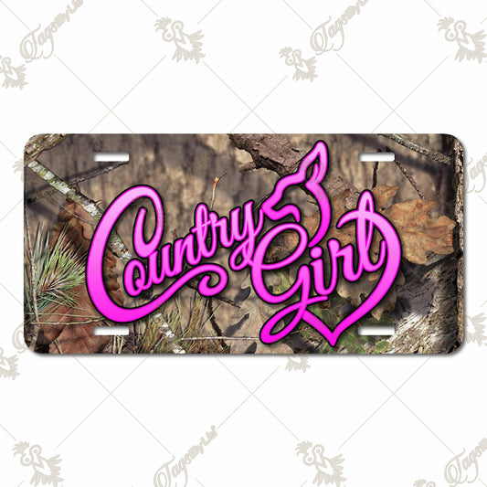 Country Girl Deer Heart Aluminum License Plate - Pink Sublimation Print with Camo Background for Outdoor & Nature Enthusiasts