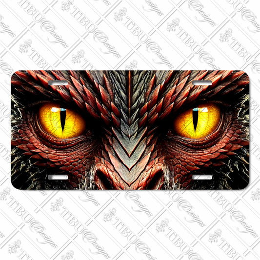 Striking Dragon Eyes Aluminum License Plate – Bold Sublimation Print with Mesmerizing Yellow and Red Scales, Perfect for Fantasy Fans