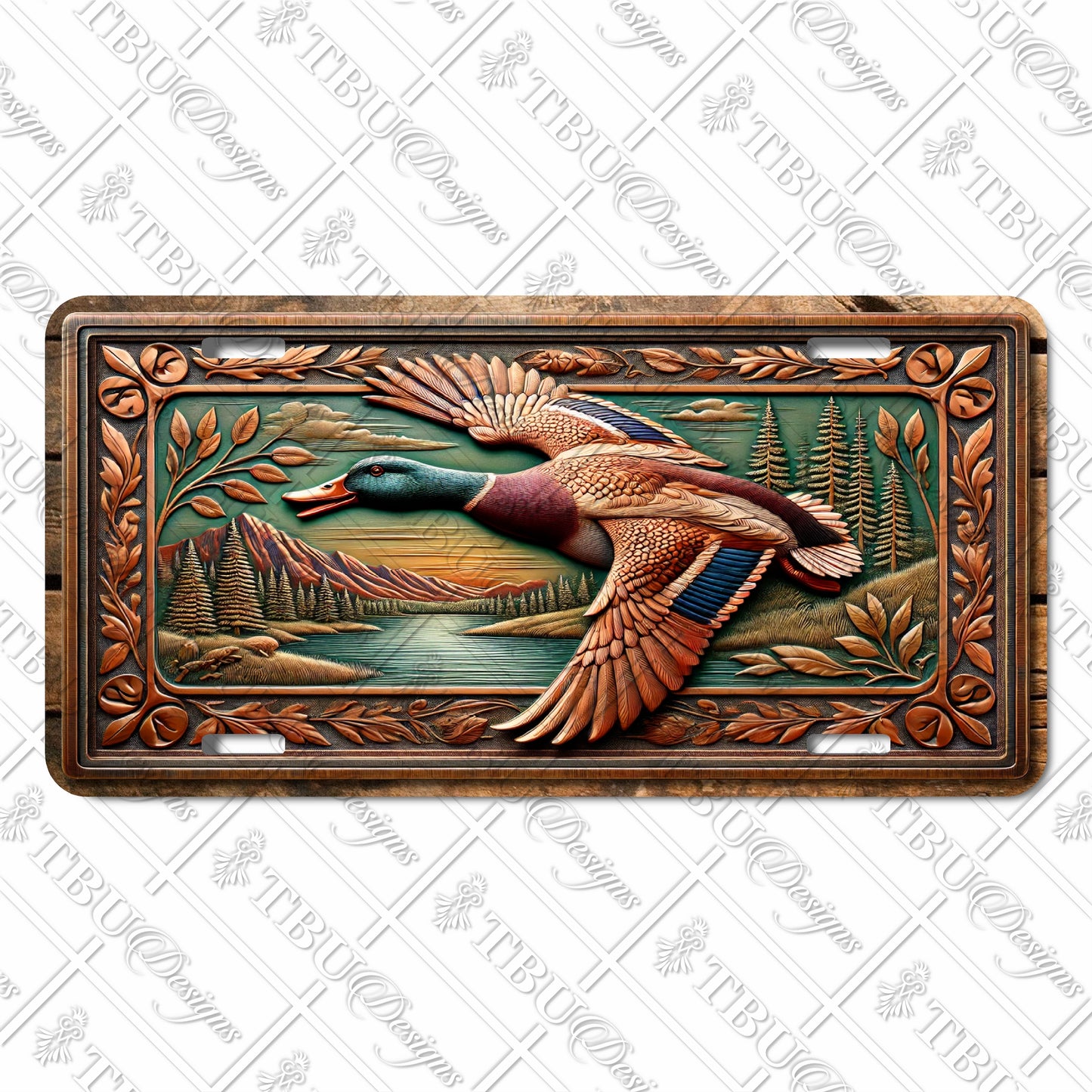 Exquisite Mallard Duck Aluminum License Plate with Sublimation Print – Nature-Inspired Scenic Design with Rustic Detail for Car Enthusiasts