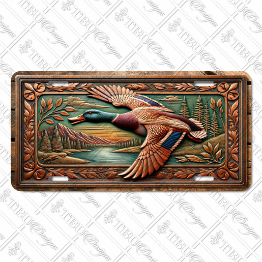 Exquisite Mallard Duck Aluminum License Plate with Sublimation Print – Nature-Inspired Scenic Design with Rustic Detail for Car Enthusiasts