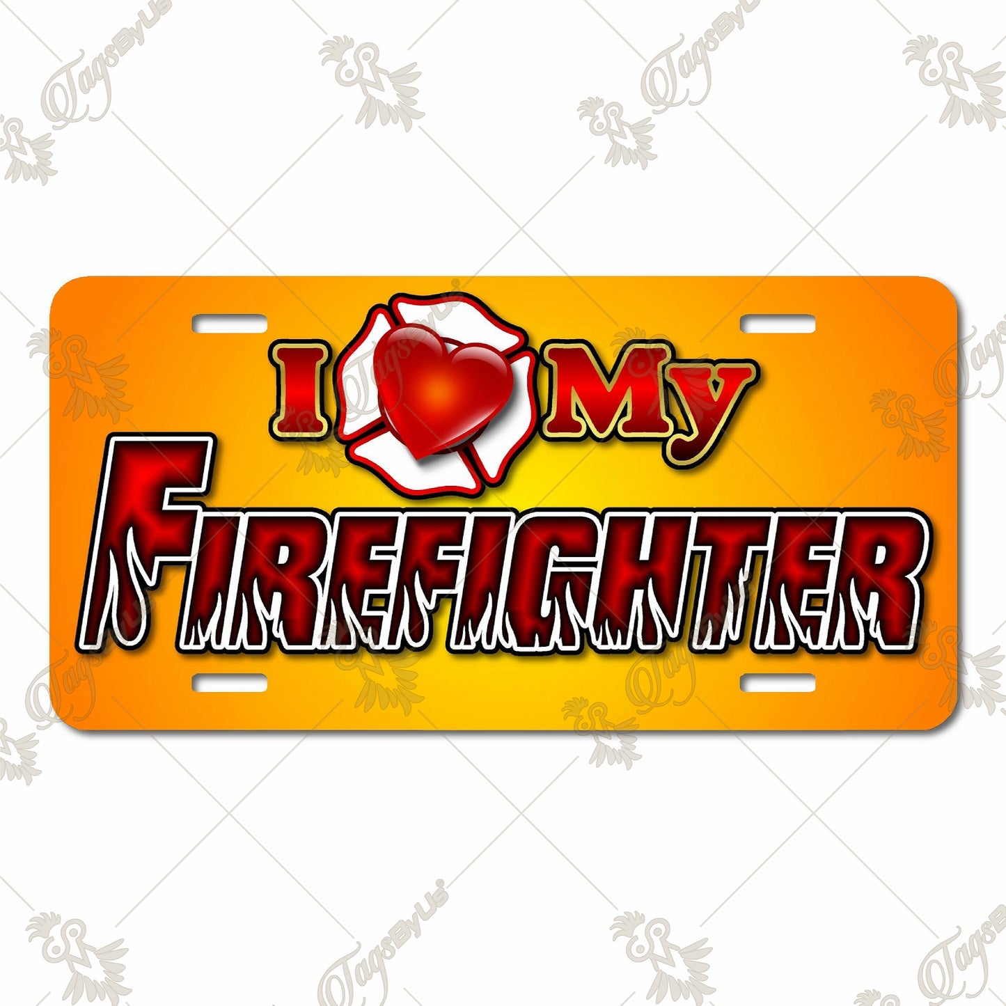 I Love My Firefighter Aluminum License Plate – Vibrant Sublimation Print, Durable Personalized Gift for Firefighter Supporters