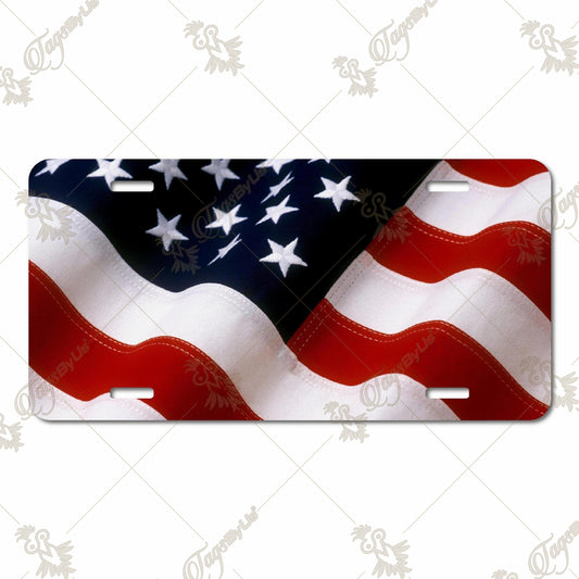 Patriotic Wavy American Flag Aluminum License Plate – Durable Sublimation Print for Cars, Trucks, and Motorcycles and RVs