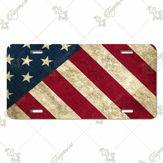 Vintage American Flag Aluminum License Plate – Patriotic Sublimation Print for Cars, Trucks, and Decorative Use