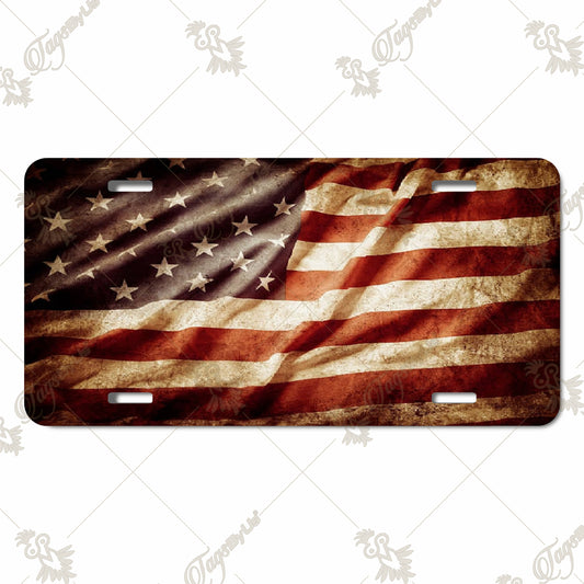 Distressed American Flag Aluminum License Plate – Vintage-Style Patriotic Sublimation Print for Cars, Trucks, and Motorcycles