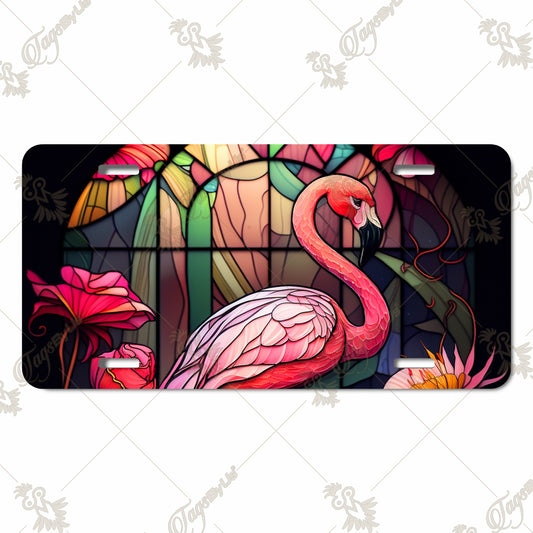 Tropical Flamingo Aluminum License Plate – Vibrant Stained-Glass Art Print for Cars, Trucks, RVs & Decor, Weatherproof Sublimation Finish