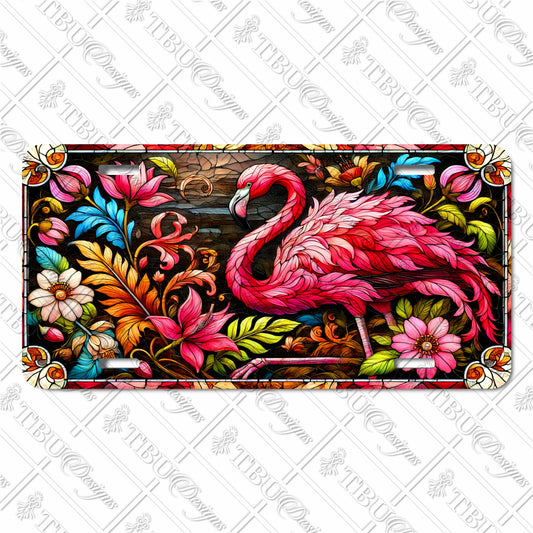 Elegant Tropical Flamingo Aluminum License Plate - Vibrant Floral Art Sublimation Print for Cars, Trucks, and Decor