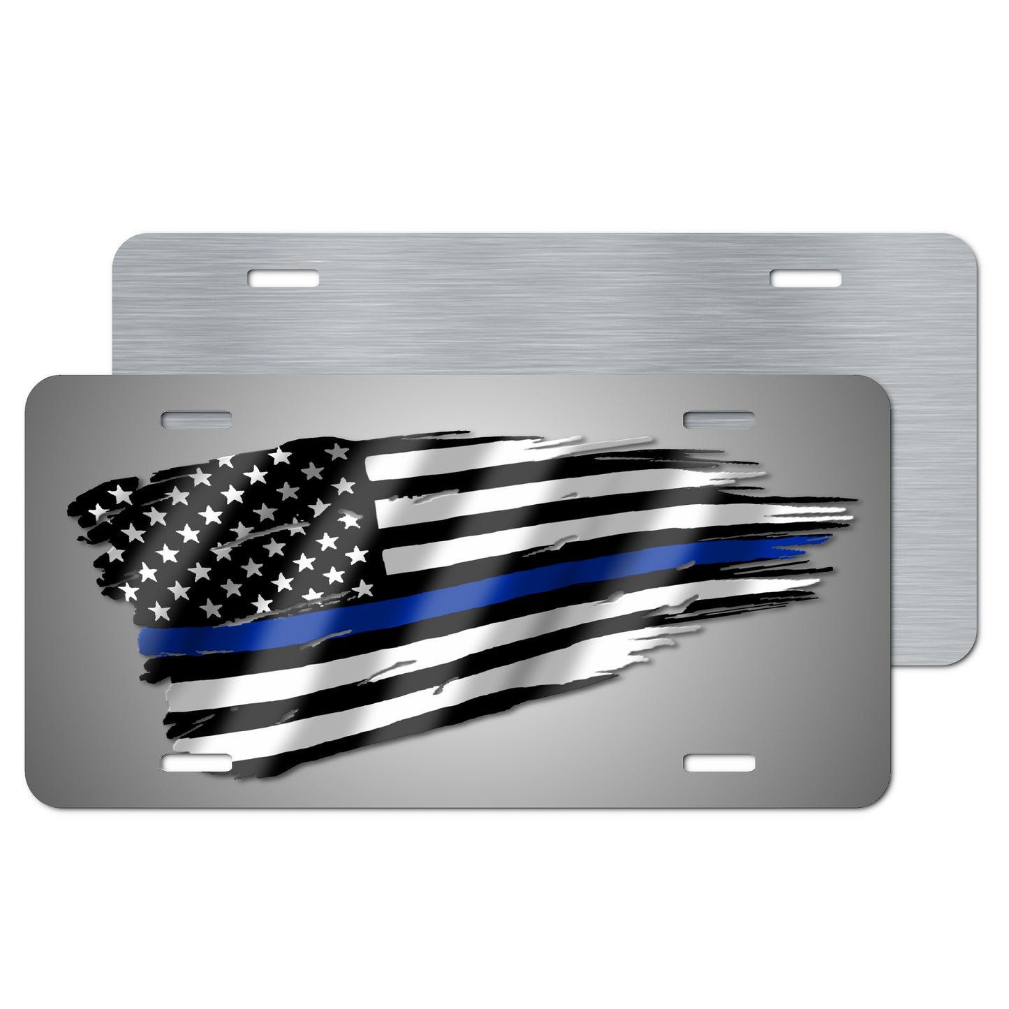 Distressed American Flag with Thin Blue Line Aluminum License Plate – Sublimation Print for Law Enforcement Support