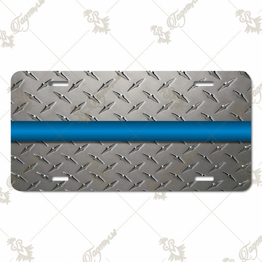 Thin Blue Line Aluminum License Plate – Diamond Plate Pattern Sublimation Print, Support Law Enforcement, Durable and Rust-Free