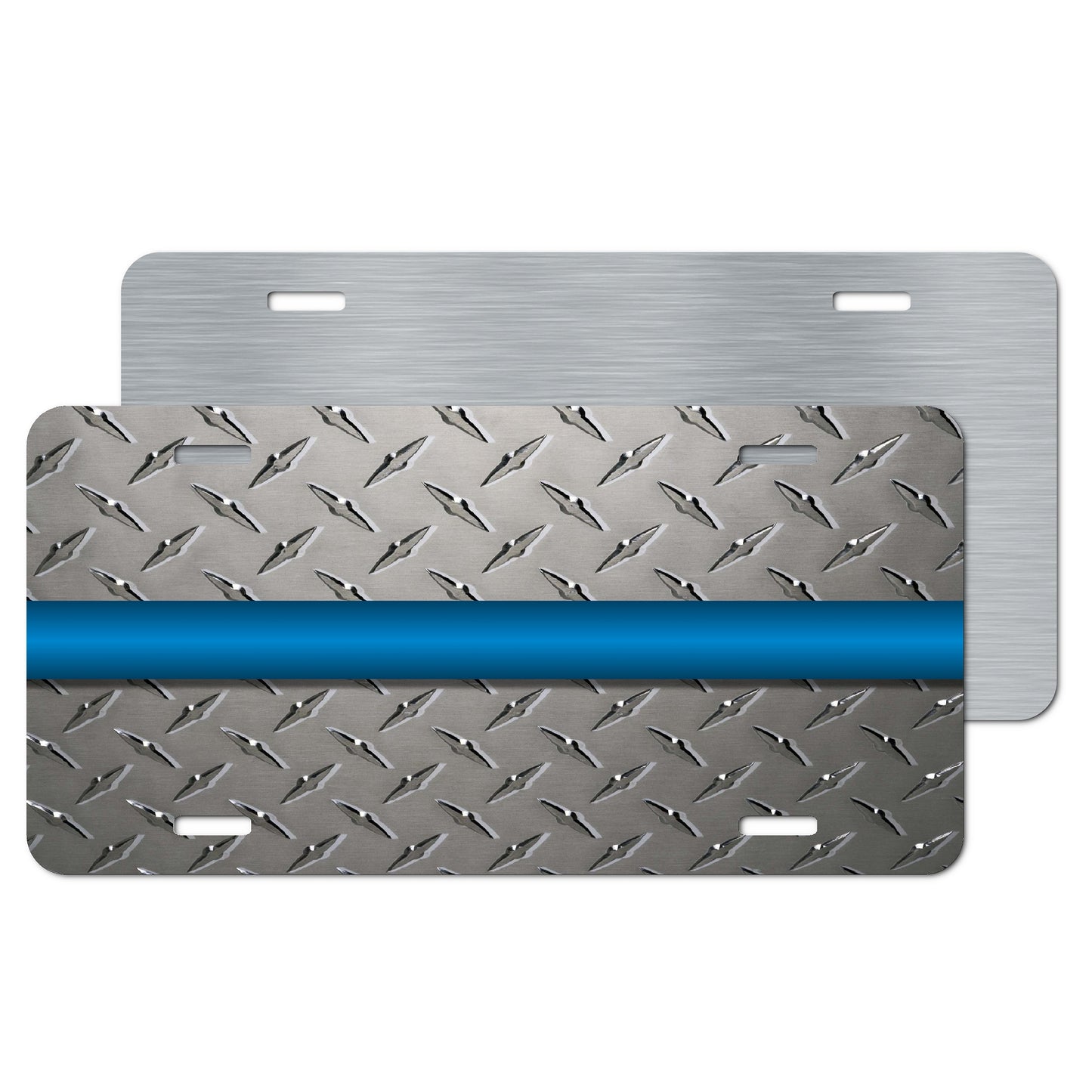 Thin Blue Line Aluminum License Plate – Diamond Plate Pattern Sublimation Print, Support Law Enforcement, Durable and Rust-Free