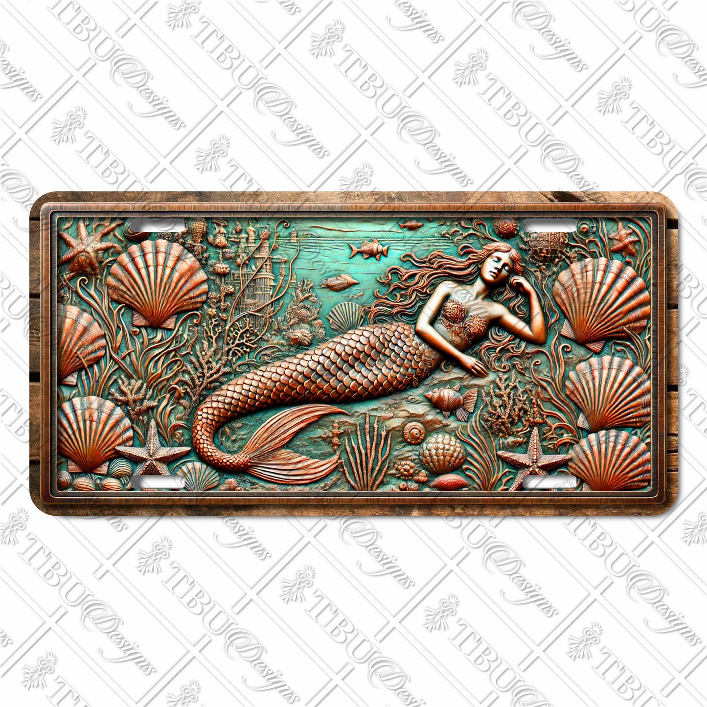 Enchanting Mermaid and Seashell Fantasy Aluminum License Plate – Vibrant Sublimation Print for Cars, Trucks, and Decorative Use