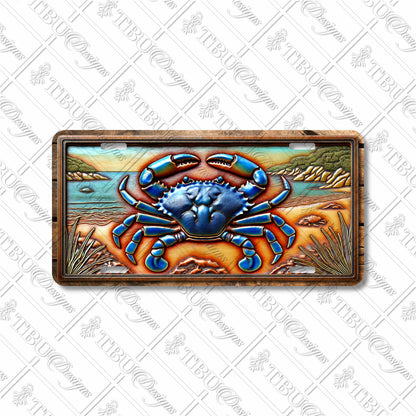 Coastal Blue Crab Aluminum License Plate - Vibrant Sublimation Print for Beach Lovers and Ocean-Themed Decor