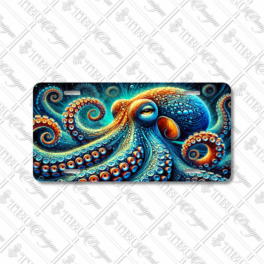 Vibrant Octopus Aluminum License Plate – Sublimation Print, Underwater Marine Life Design for Cars, Trucks, and More