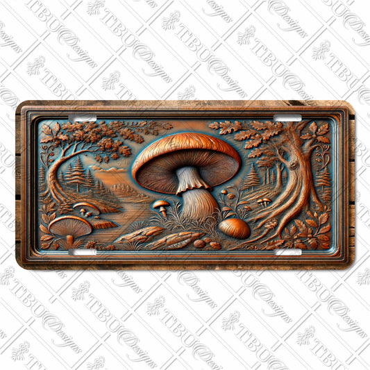 Whimsical Forest Mushrooms Aluminum License Plate - Sublimation Printed Scenic Nature Art for Cars, Trucks, and Décor Enthusiasts