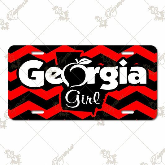 Georgia Girl Chevron Aluminum License Plate – Red and Black Sublimation Print for Car Front or Wall Display