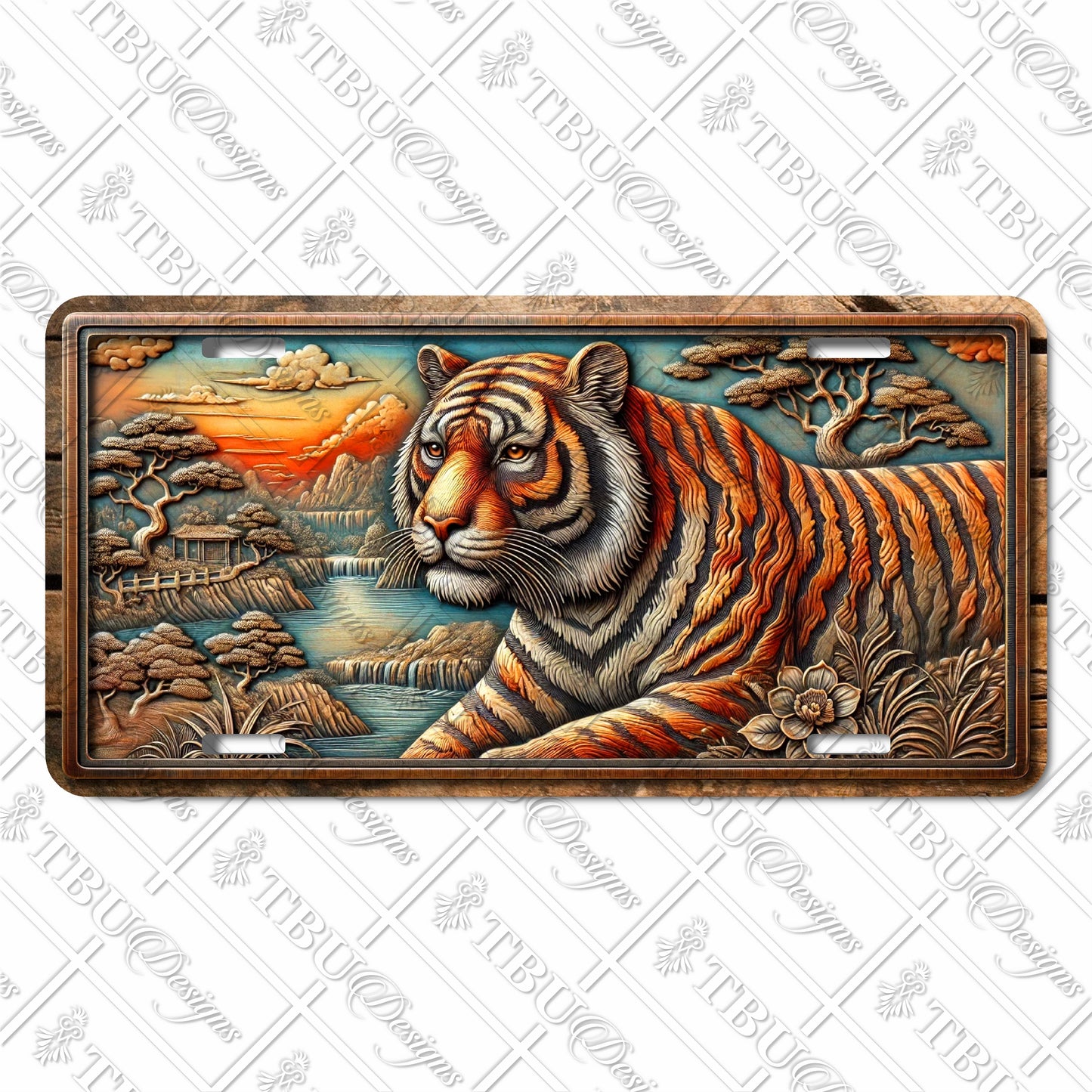 Majestic Tiger Aluminum License Plate – Vibrant Wildlife Art Sublimation Print, Perfect for Cars, Trucks, or Home Decor