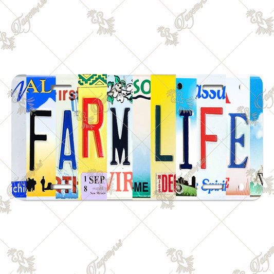 Farm Life Decorative Aluminum License Plate – Sublimated Design Featuring Vibrant Vintage License Plate Lettering