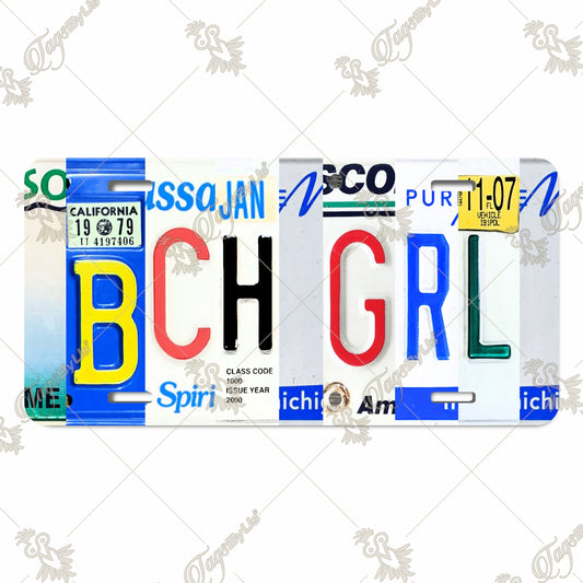 Vintage-Inspired 'Beach Girl' Sublimation Aluminum License Plate with Vibrant Mixed License Plate Letter Design