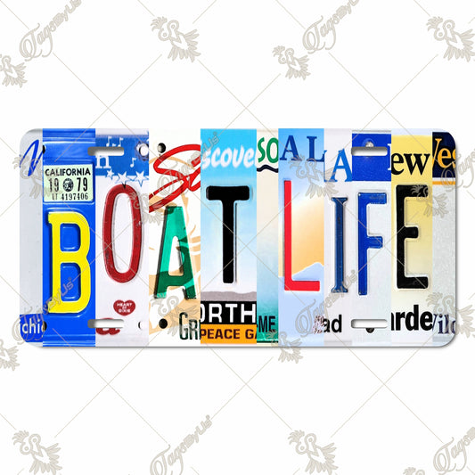 BOAT LIFE - Vibrant Aluminum License Plate with Retro Vintage Typography | Custom Sublimation Print for Nautical Enthusiasts