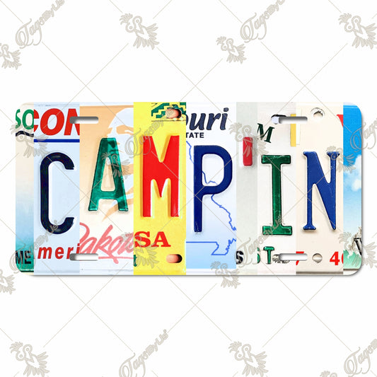 Vibrant CAMPIN' Aluminum License Plate with Retro-Style Sublimation Print – Perfect for Camping Enthusiasts and Outdoor Lovers