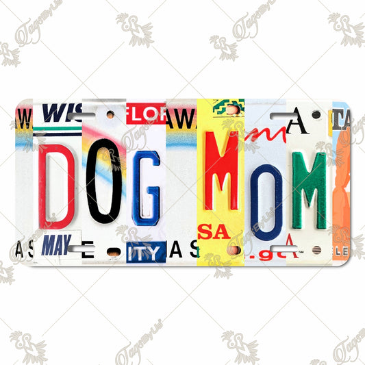 Dog Mom Sublimation License Plate – Vibrant Vintage-Inspired Aluminum Plate for Pet Lovers, Perfect for Cars, Decor, and Gifting