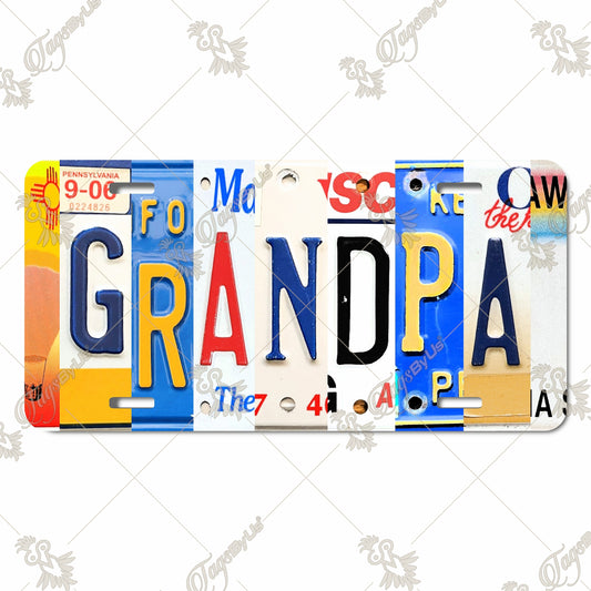 Aluminum License Plate with "GRANDPA" Collage of License Plate Letters - Perfect Gift for Car Enthusiasts and Family