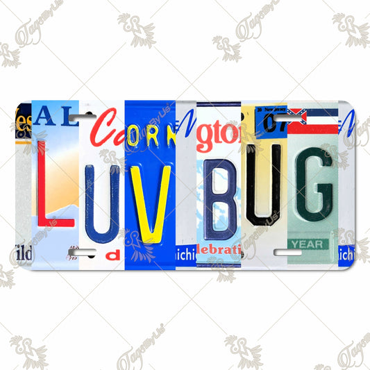 LUV BUG Aluminum License Plate - Vibrant Vintage Collage Design with Sublimation Print for Cars or Decor