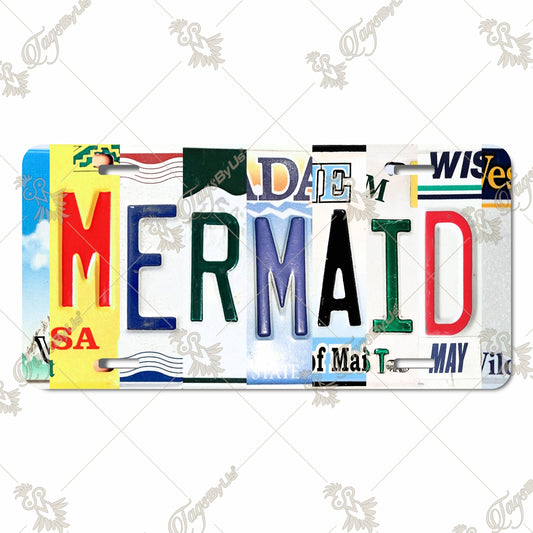 Vintage-Inspired "MERMAID" License Plate Art on Durable Aluminum - Unique Ocean-Themed Decorative Plate for Cars, Homes, or Offices