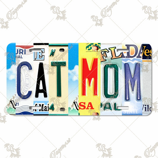 Cat Mom License Plate - Vintage Style Collage Design with Sublimated Aluminum Finish, Perfect Gift for Cat Lovers & Pet Parents