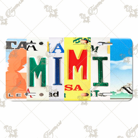 "MIMI" Aluminum License Plate with Vintage-Style Sublimation Print – Personalized Decorative License Plate for Car, Room, or Office