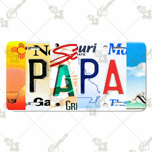 Aluminum License Plate Sign with Vintage State License Plate Letters Spelling 'PAPA' - Unique Decorative Sublimation Print